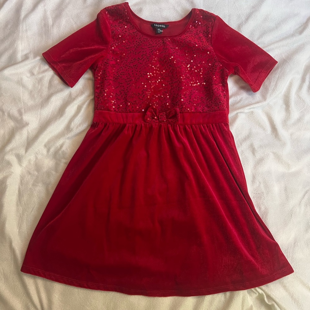 George size large 10/12 red holiday dress sequins girls velvet 0340